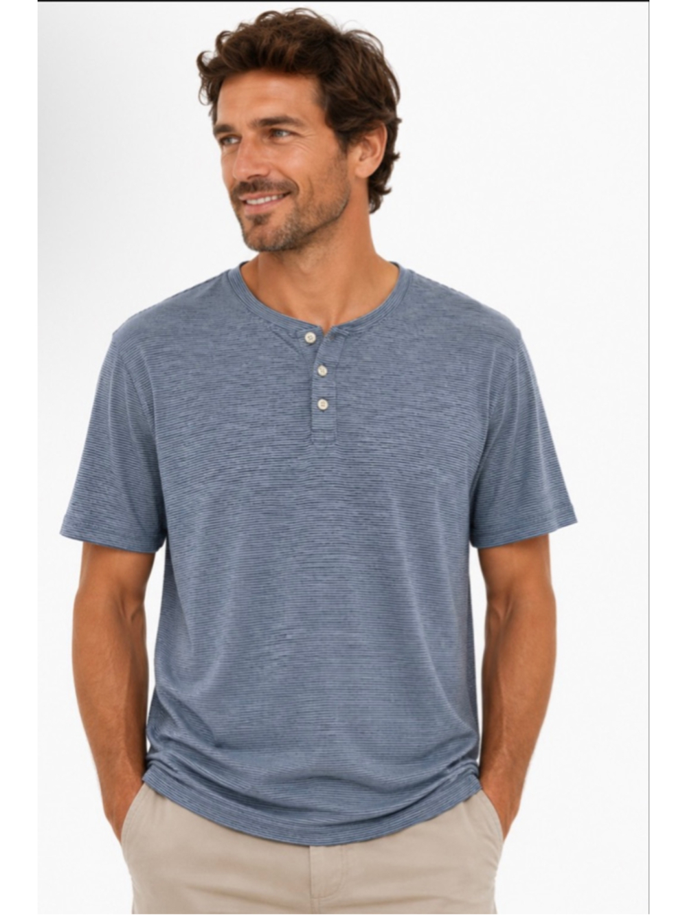 New Fundamental Coast Blue Striped Short Sleeve Henley Tee M